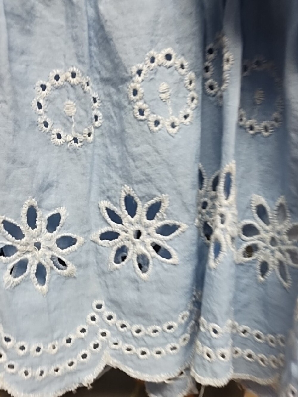 Light Blue Eyelet Lace-Trim Blouse for Women - Picture 4 of 8